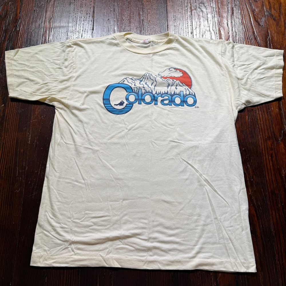 Vintage 1979 Colorado Shirt Mens XL White Paper Thin Single Stitch Mountain 70s